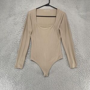 Abercrombie & Fitch Bodysuit Womens Medium Beige Square Neck Long Sleeve Neutral
